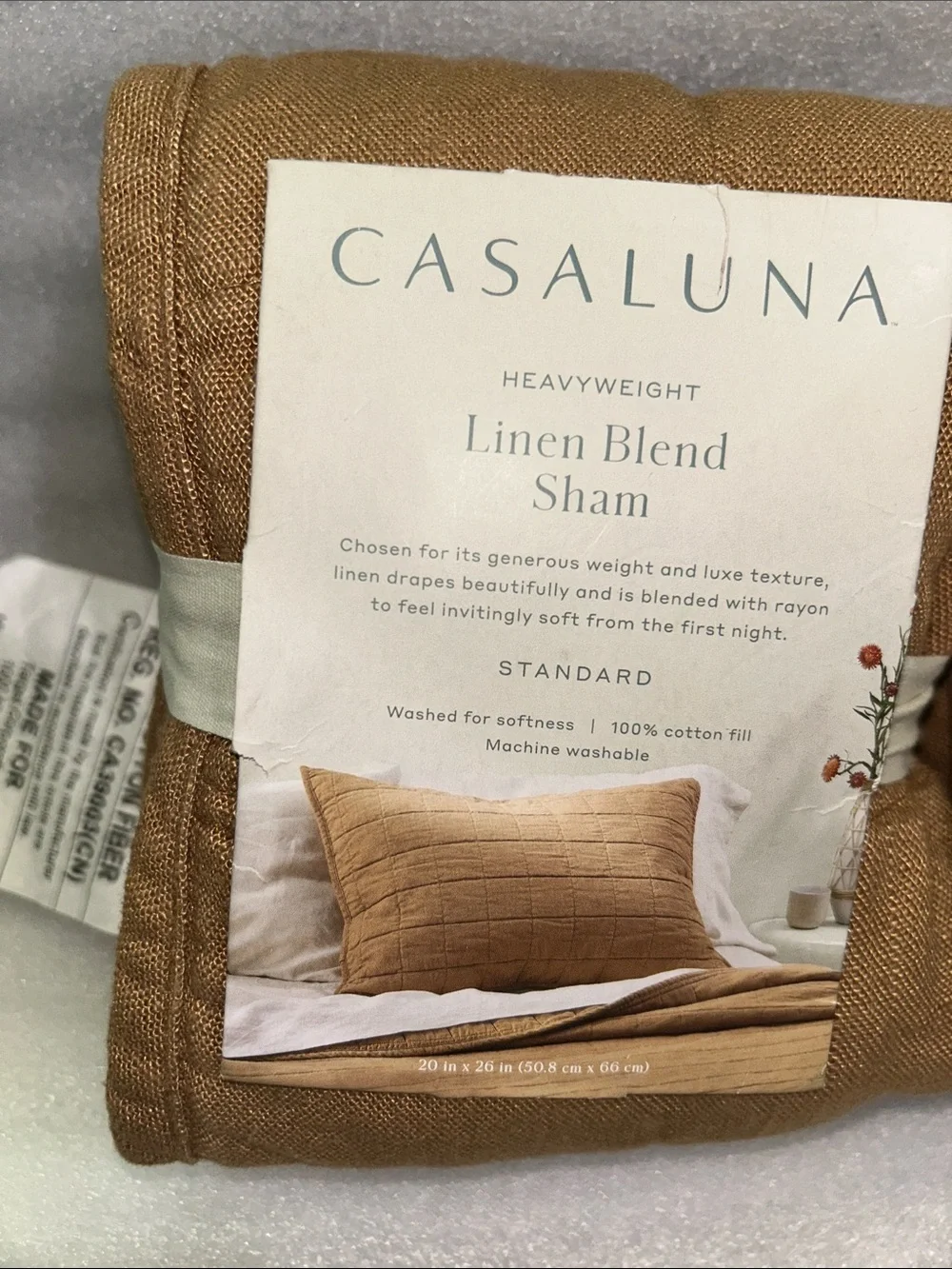 Casaluna Set of 2 Standard Warm Brown Heavyweight Linen Blend Shams 20” x 26”